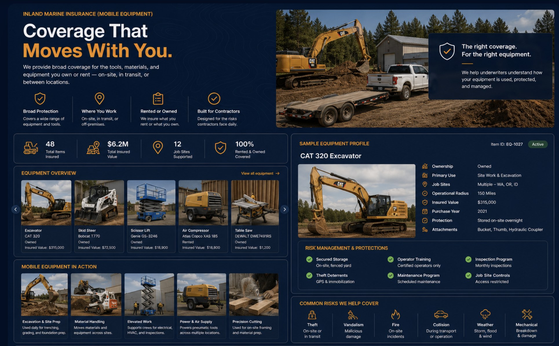 Example mobile equipment profile showing how units are used, protected and managed